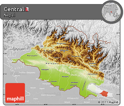 Physical Map of Central, lighten, desaturated