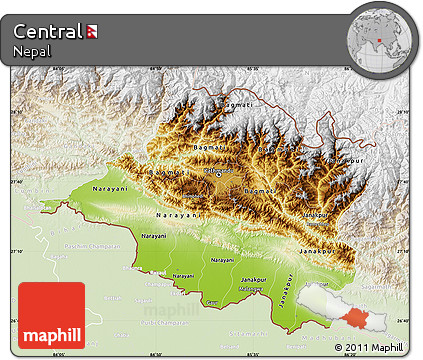 Physical Map of Central, lighten