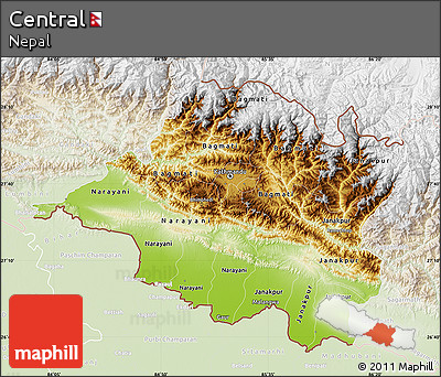 Physical Map of Central, lighten