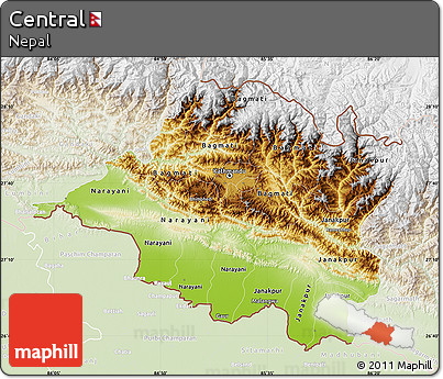 Physical Map of Central, lighten