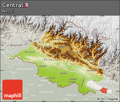 Physical Map of Central, lighten, semi-desaturated