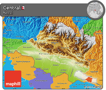 Physical Map of Central, political outside