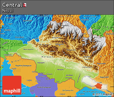 Physical Map of Central, political outside