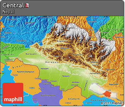 Physical Map of Central, political outside