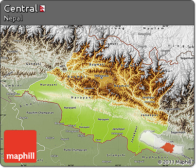 Physical Map of Central, semi-desaturated