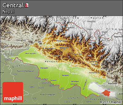 Physical Map of Central, semi-desaturated