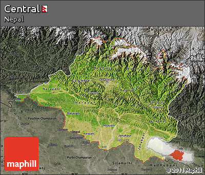 Satellite Map of Central, darken, semi-desaturated