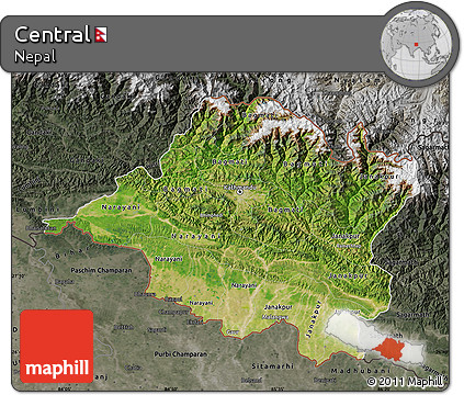 Satellite Map of Central, darken, semi-desaturated