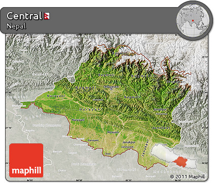 Satellite Map of Central, lighten, semi-desaturated