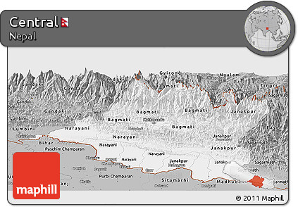 Gray Panoramic Map of Central