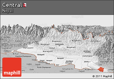 Gray Panoramic Map of Central