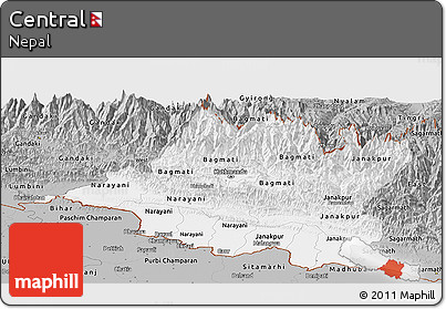 Gray Panoramic Map of Central