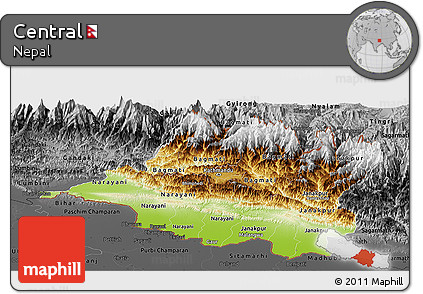Physical Panoramic Map of Central, darken, desaturated