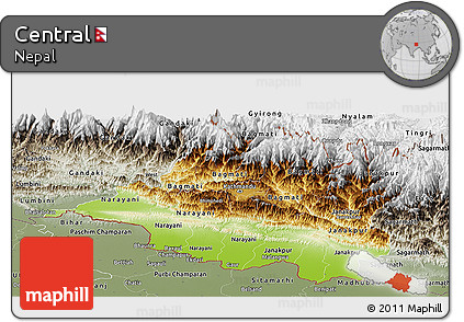 Physical Panoramic Map of Central, semi-desaturated