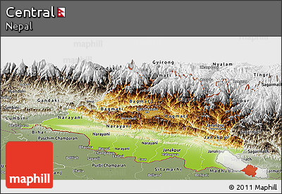 Physical Panoramic Map of Central, semi-desaturated