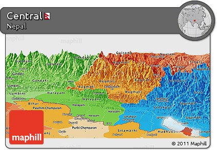 Political Panoramic Map of Central, political shades outside