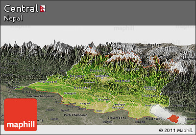 Satellite Panoramic Map of Central, darken, semi-desaturated