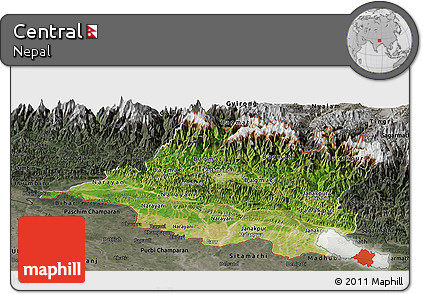 Satellite Panoramic Map of Central, darken, semi-desaturated