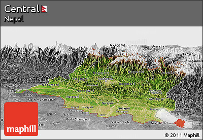 Satellite Panoramic Map of Central, desaturated