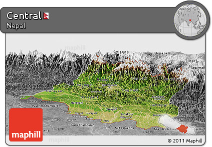 Satellite Panoramic Map of Central, desaturated
