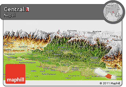 Satellite Panoramic Map of Central, physical outside