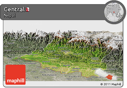 Satellite Panoramic Map of Central, semi-desaturated