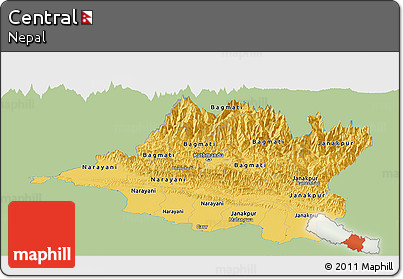 Savanna Style Panoramic Map of Central, single color outside