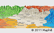 Shaded Relief Panoramic Map of Central, political shades outside