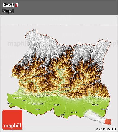 Physical 3D Map of East, cropped outside