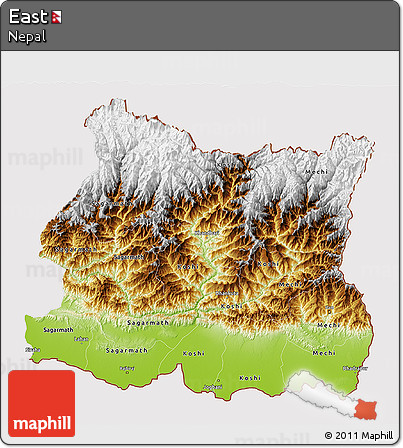 Physical 3D Map of East, cropped outside