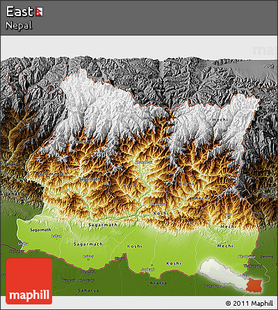 Physical 3D Map of East, darken
