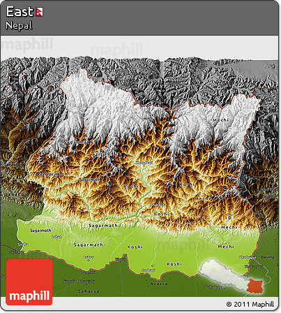 Physical 3D Map of East, darken