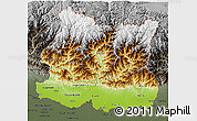 Physical 3D Map of East, darken, semi-desaturated