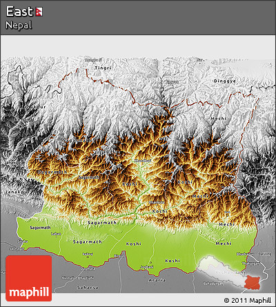 Physical 3D Map of East, desaturated