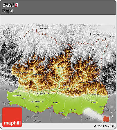 Physical 3D Map of East, desaturated