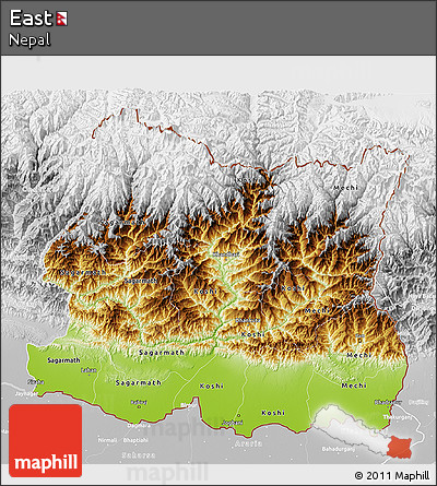 Physical 3D Map of East, lighten, desaturated