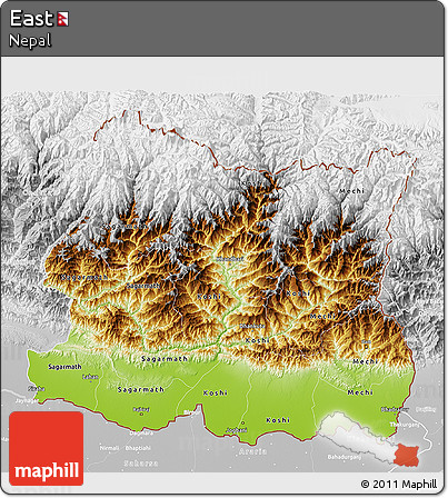 Physical 3D Map of East, lighten, desaturated
