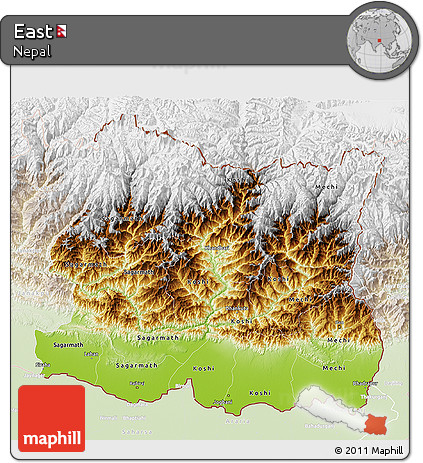Physical 3D Map of East, lighten