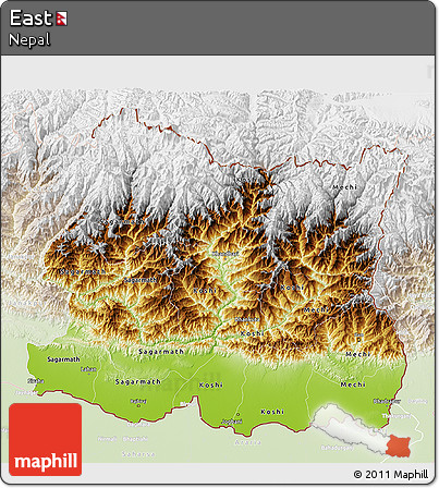 Physical 3D Map of East, lighten