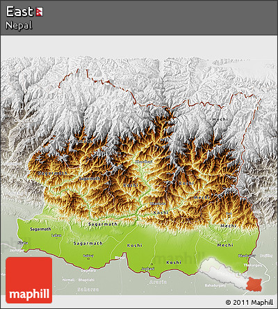 Physical 3D Map of East, lighten, semi-desaturated