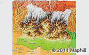 Physical 3D Map of East, political shades outside