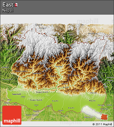 Physical 3D Map of East, satellite outside
