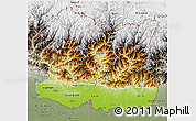 Physical 3D Map of East, semi-desaturated