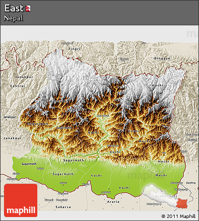 Physical 3D Map of East, shaded relief outside