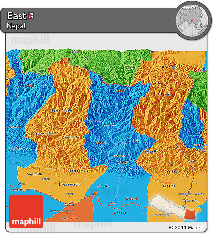 Political 3D Map of East