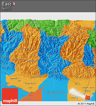 Political 3D Map of East