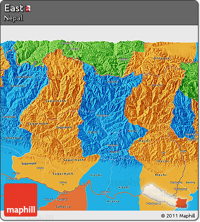 Political 3D Map of East