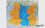 Political 3D Map of East, lighten, semi-desaturated