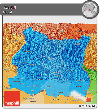 Political Shades 3D Map of East