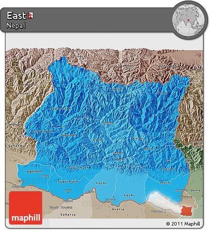 Political Shades 3D Map of East, semi-desaturated